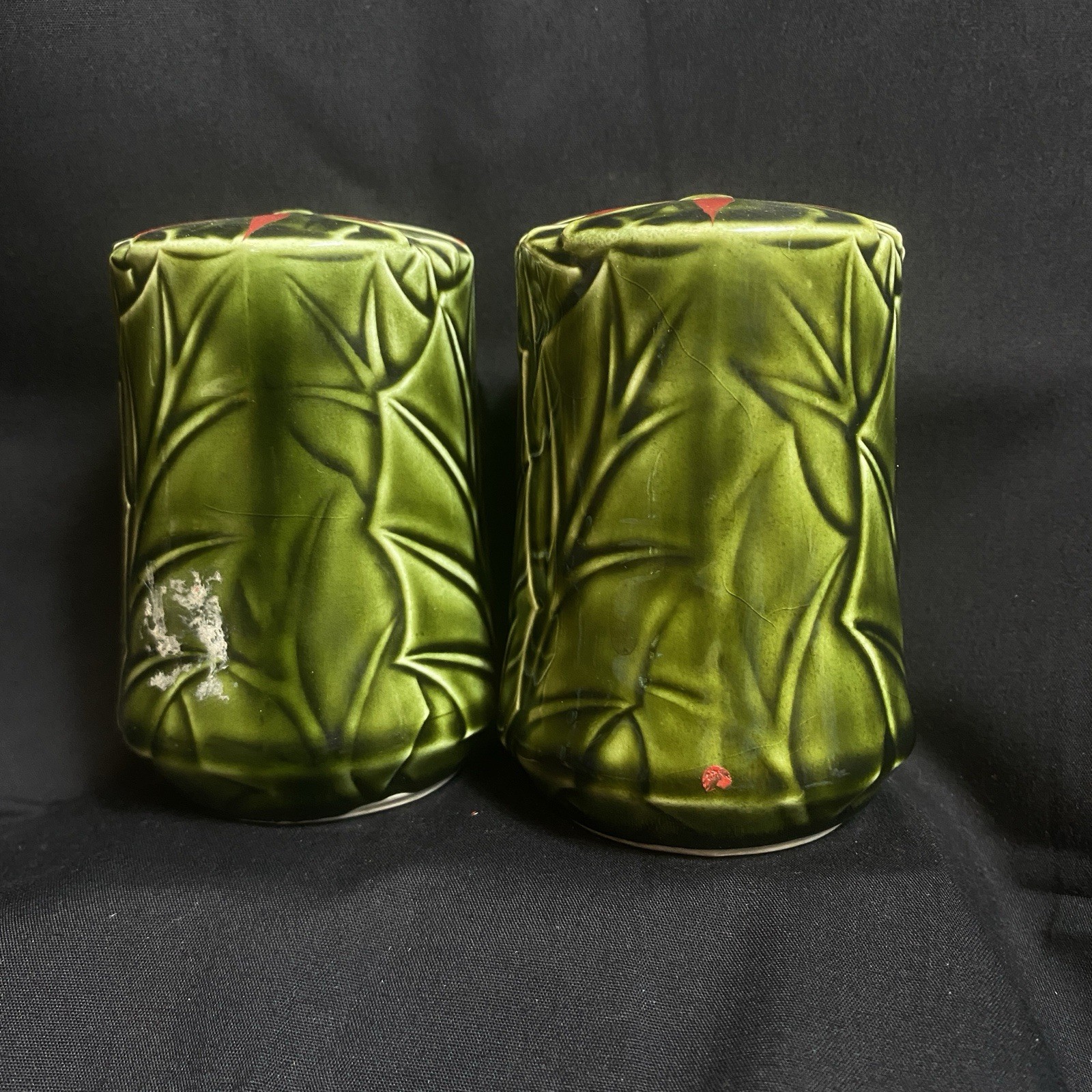 Christmas Poinsettia, Large Salt and Pepper Shakers. Ceramic From Japan.