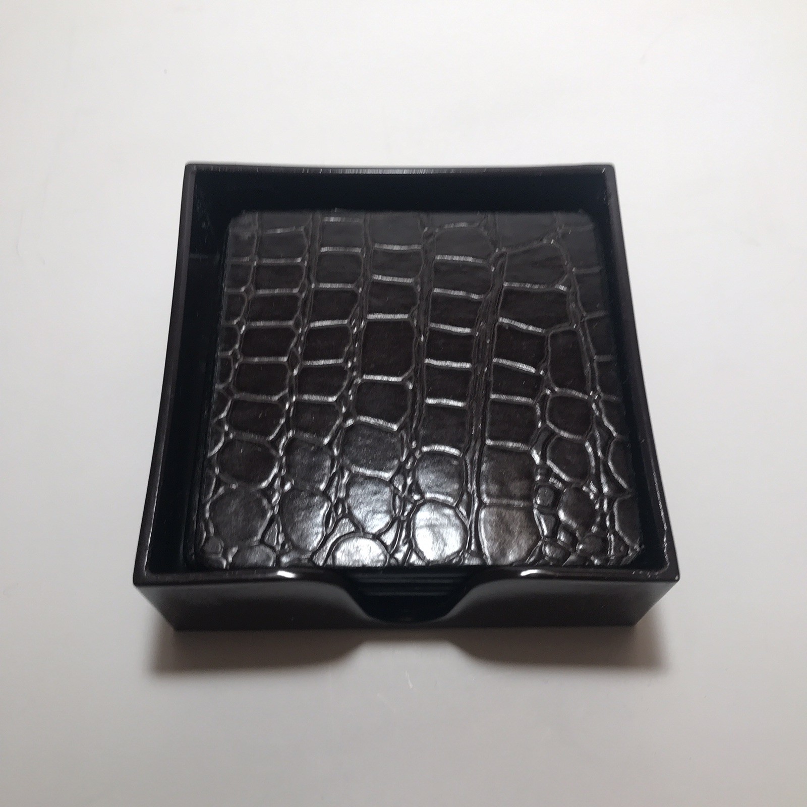 Vintage Bombay Company Set/6 Alligator/Croc Pattern Coasters W/Holder Brown