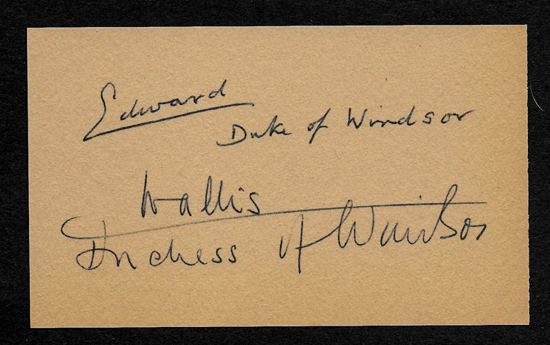 Edward VIII Duke of Windsor & Wallis Simpson Autograph Reprint On Old 3x5 Card 