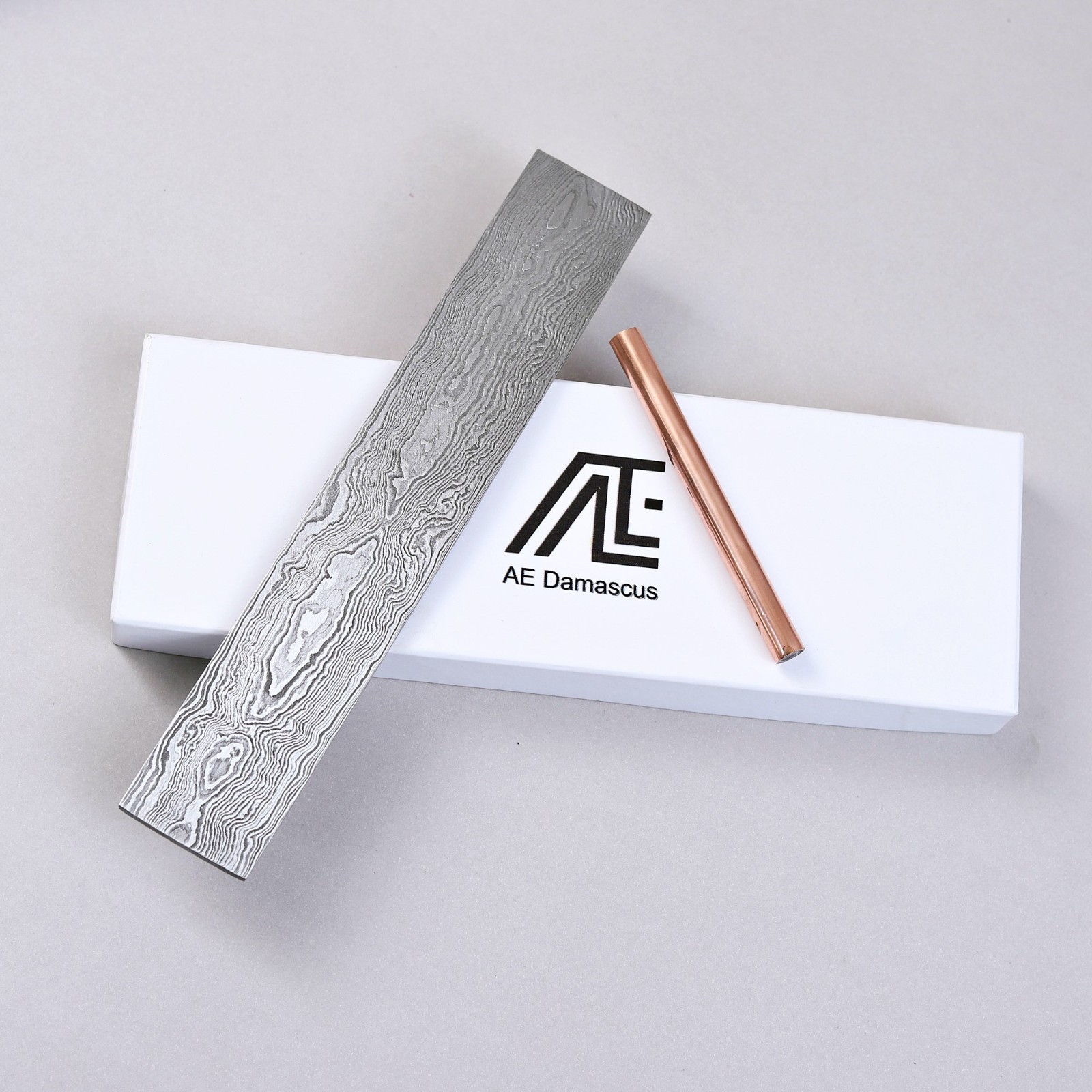 AE Damascus Steel Billet 8 inch - Random Pattern with Mosaic Pin
