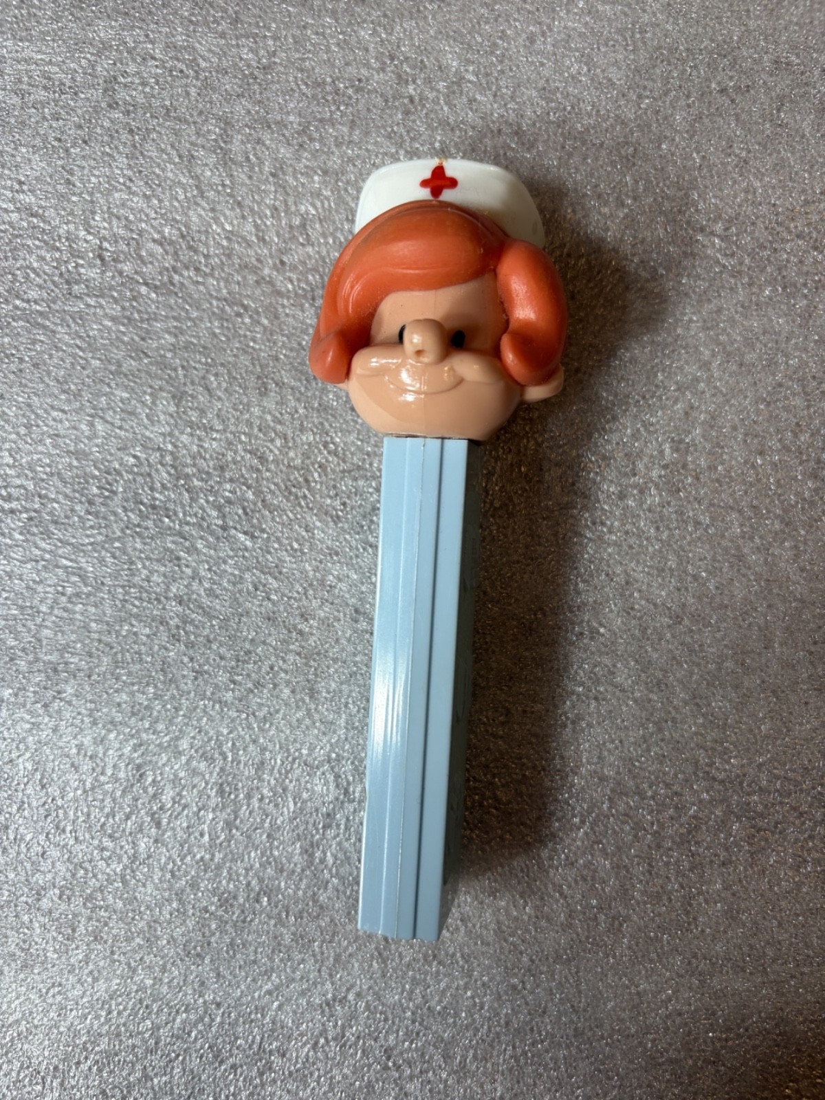 Vintage PEZ Nurse No Feet Dispenser - Austria 2.6 Patent - Blue Stem Orange Hair