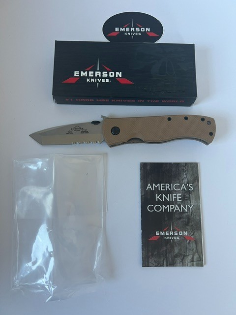 Emerson Knives CQC-7V SFS Tanto Wave Folding Knife Tan G10 Satin Serrated USA Bo