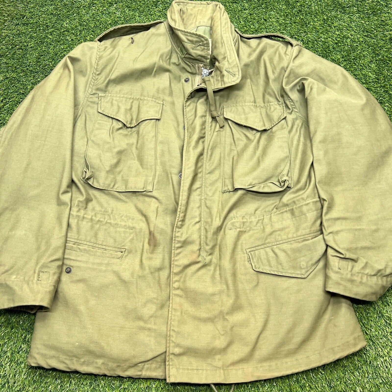 VTG 60's US Military Sateen OG107 Nylon Field Coat Adult Medium Regular W Hood