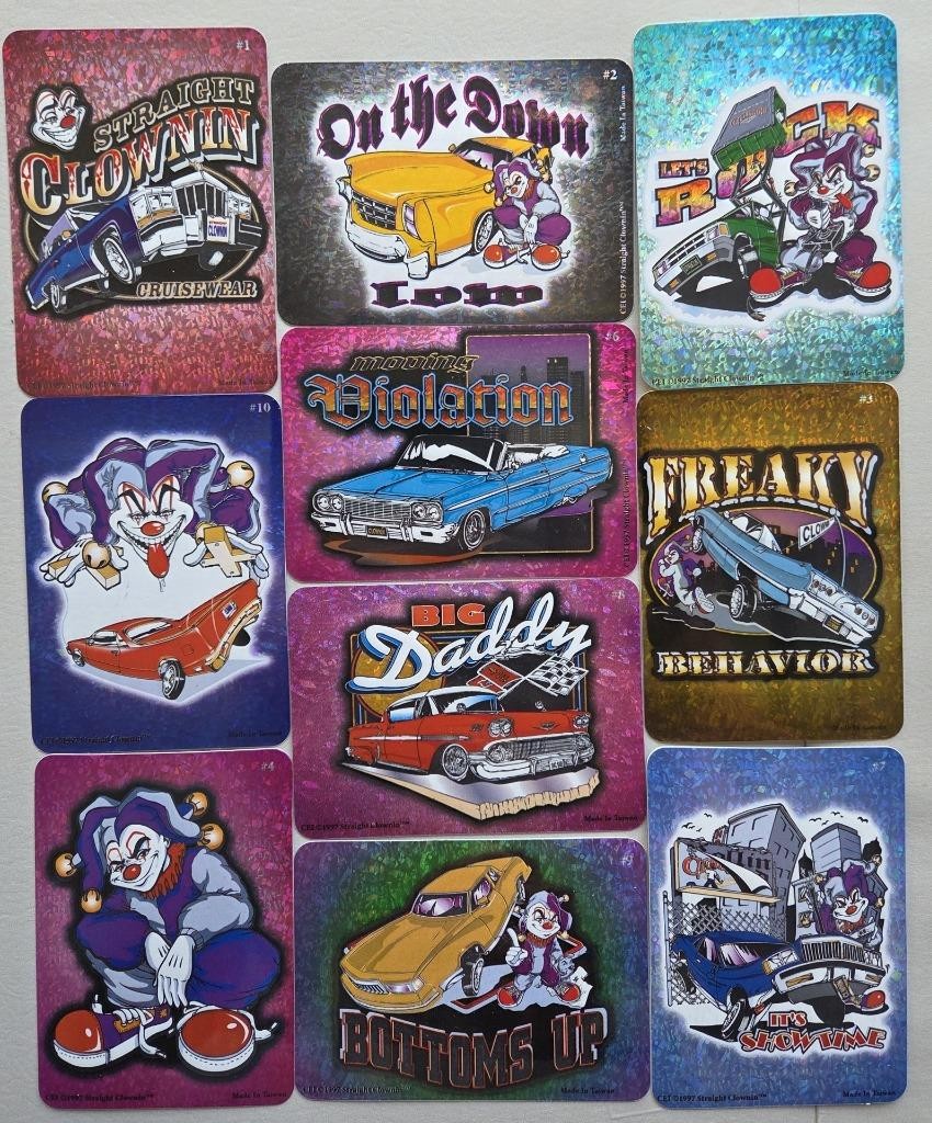 10 Numbered VTG Prismatic “Straight Clownin” Vending Machine Stickers, Lowriders