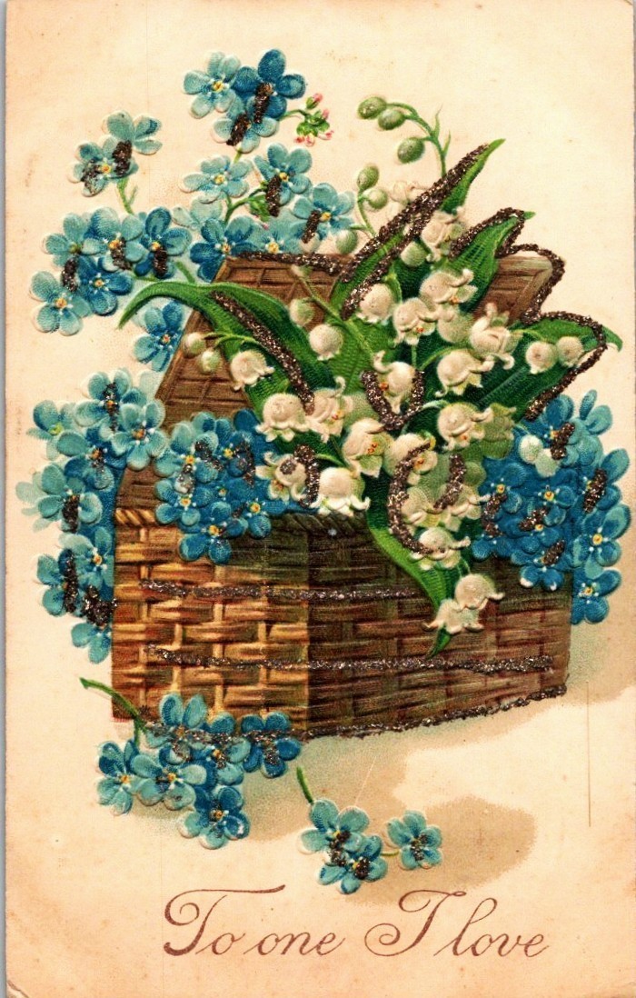 Vintage Victorian Postcard 1910 To One I Love - Basket of Bluette Flowers