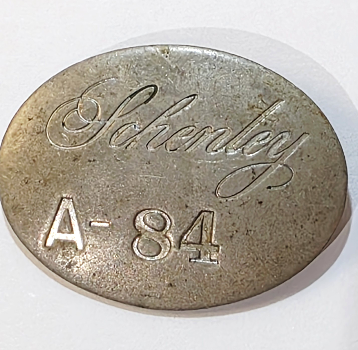 Vtg Schenley Distillers Whitehead & Hoag Metal Employee ID Badge Pin A-84 Rare