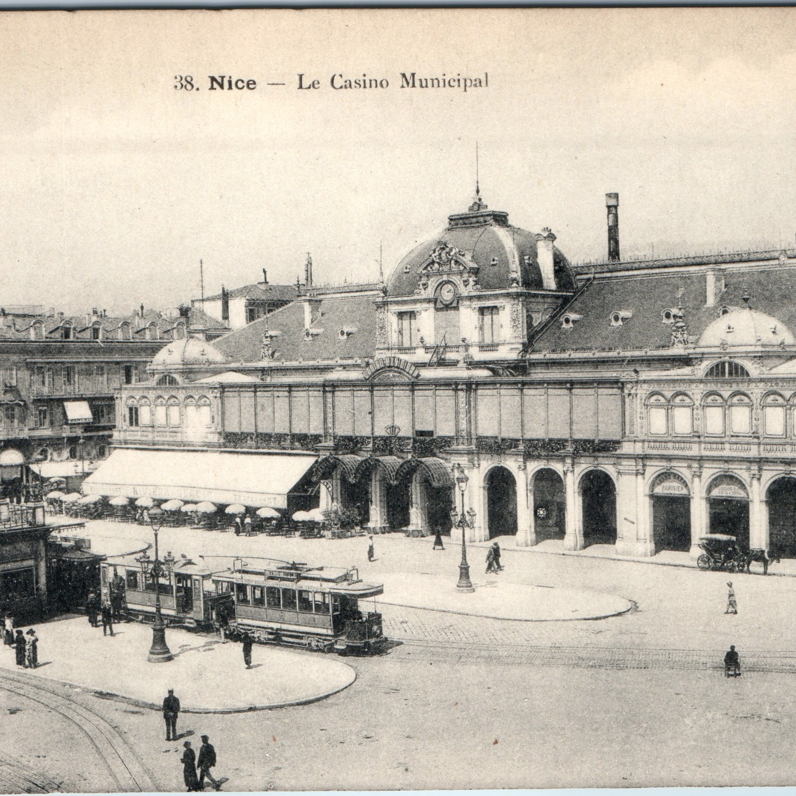 c1910s Nice France Casino Municipal Place Massena Street Tram Postcard Giletta c1910s Nice France Casino Municipal Place Massena Street Tram Postcard Giletta