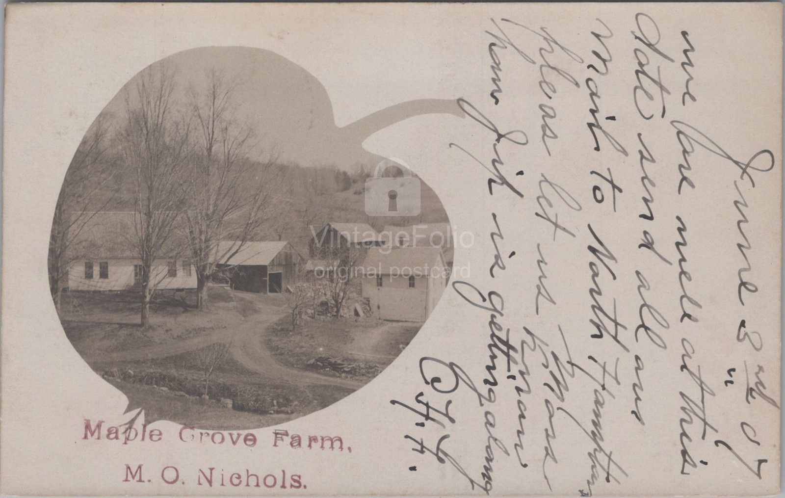 Maple Grove Farm MO Nichols Shelburne Falls MA Leaf Vignette RPPC 1907 Postcard