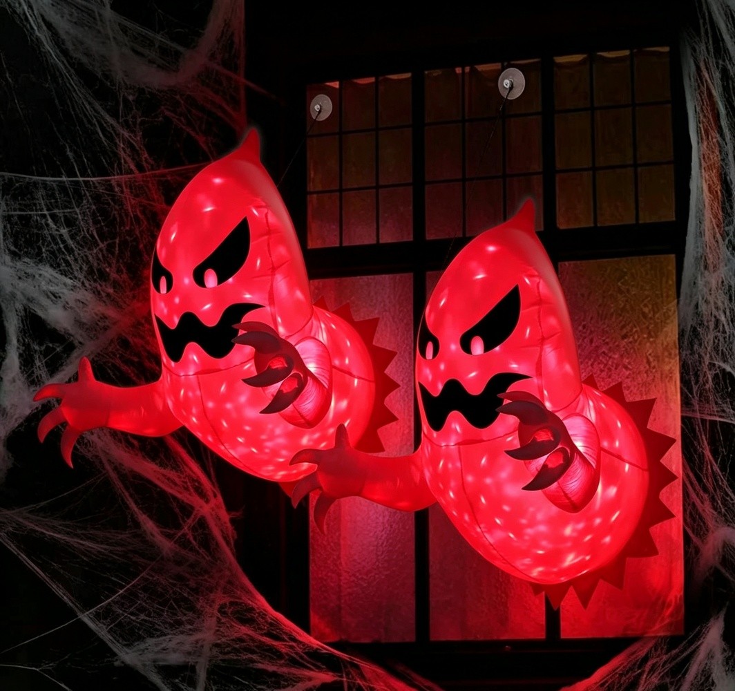 2 Pack 4.6FT Halloween Inflatable Ghost with Built-in LED Window Hanging Decor