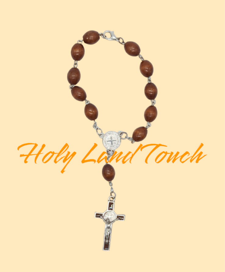 Bracelet Olive Rosary Wood Metal Cross Jerusalem Handmade Beads Cross Catholic