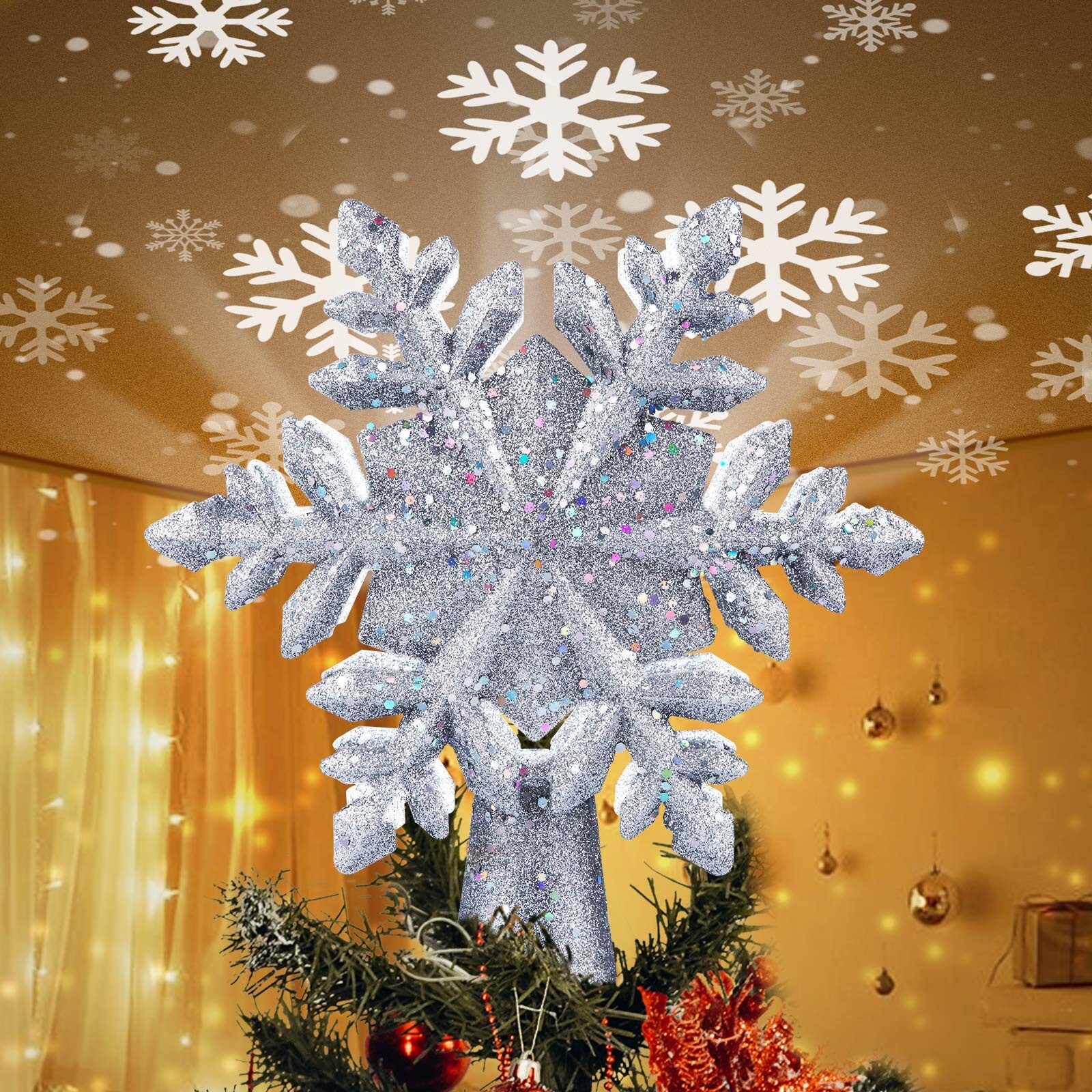 Christmas Tree Topper Projector Snowflake Christmas Tree