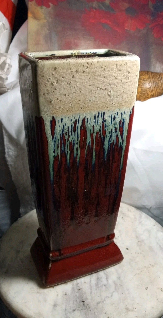 A vintage ceramic rectangular vase nice glass art pottery 