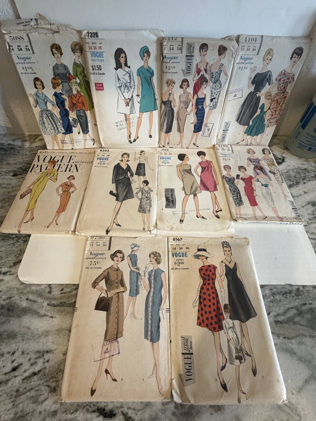 VINTAGE VOGUE DRESSES SEWING PATTERN LOT OF 10- PARIS ORIGINAL- AMERICANA -