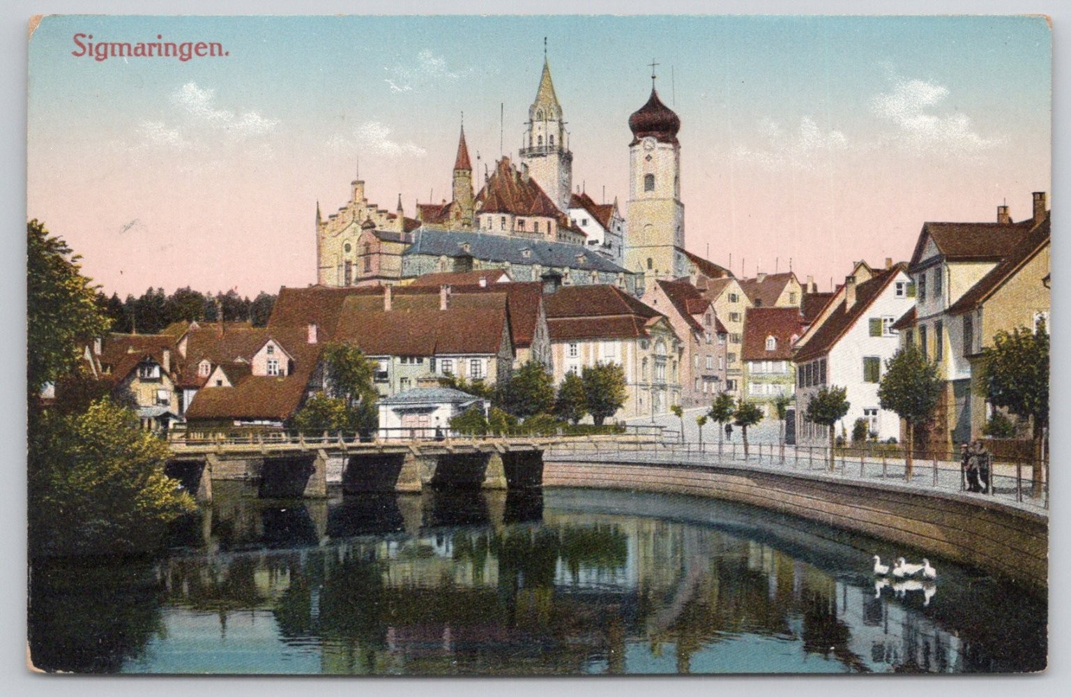 Sigmaringen Germany Castle & Town View River Landscape Vintage Postcard