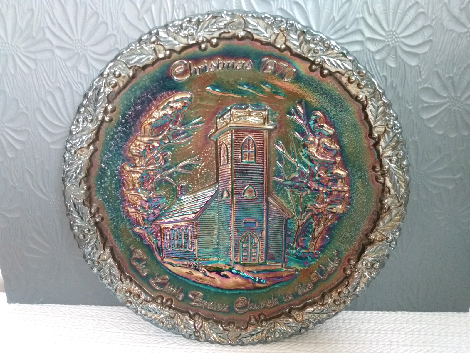Fenton Christmas 1970 Church Amethyst Carnival Glass Plate No. 1 Handmade Fenton Christmas 1970 Church Amethyst Carnival Glass Plate No. 1 Handmade