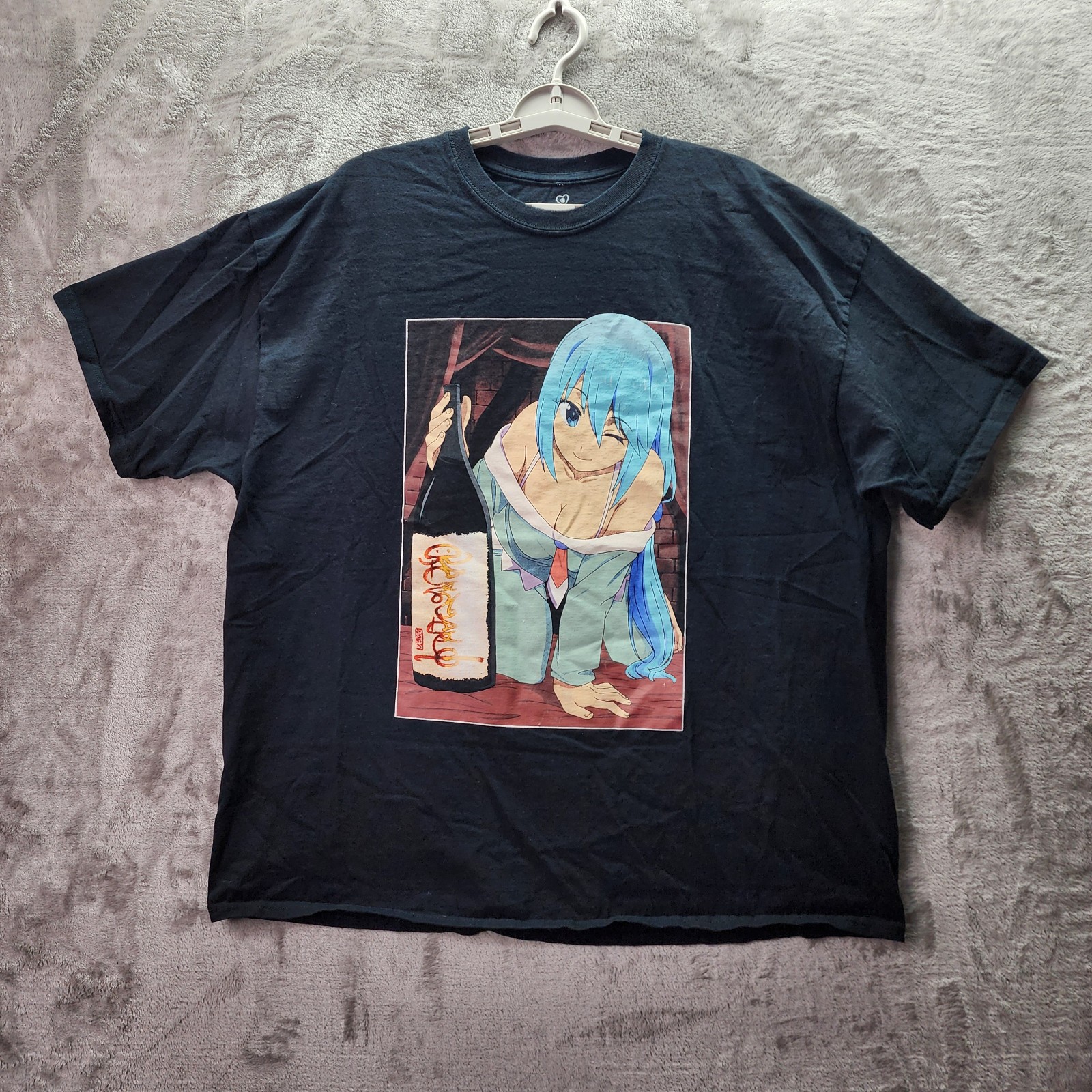 Konosuba Aqua Sake Anime T-Shirt 2XL Black Crunchyroll Official Licensed Rare
