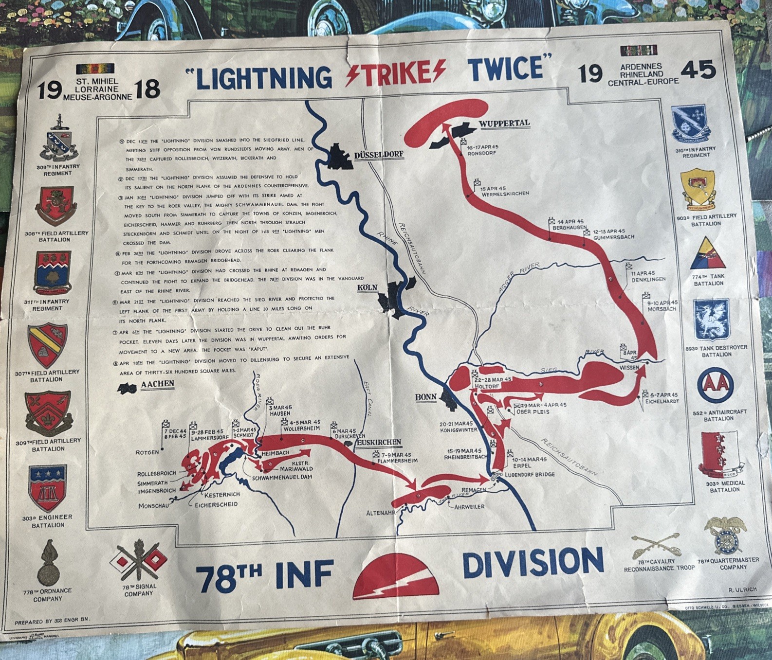 1945 WWII 78th Infantry Division Lightning Strikes Twice Campaign Map