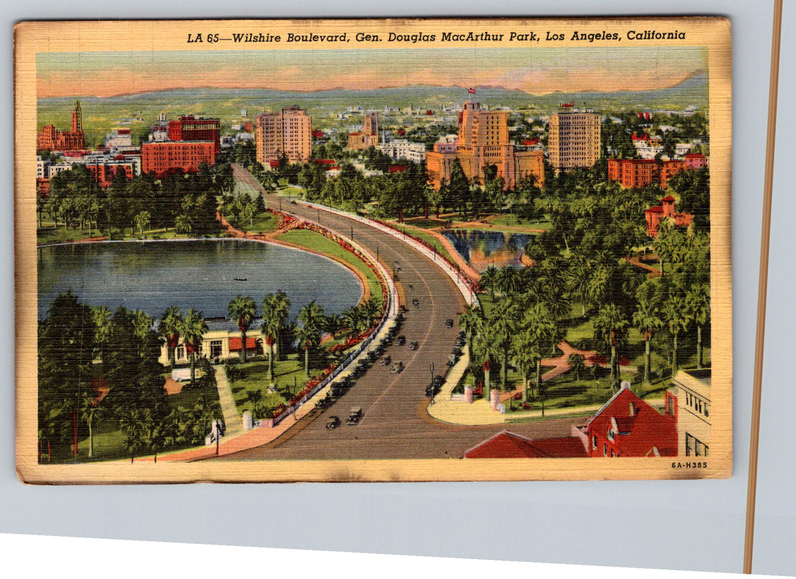 c1940s Wilshire Blvd MacArthur Park Los Angeles CA Western Postcard