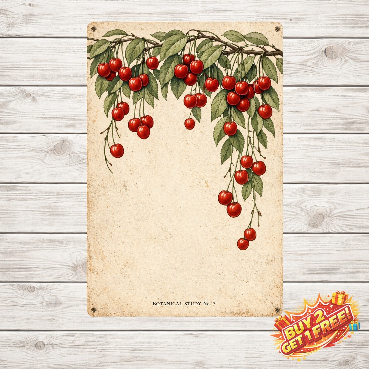 Vintage Cherry Metal Tin Sign Retro Fruit Kitchen Wall Art Decorative Plaque