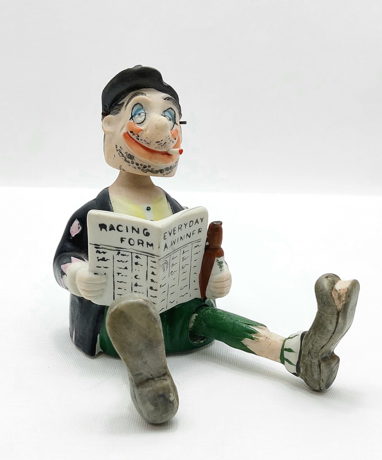 Vintage Hobo Figurine Bobblehead Nodder Smoking Drunk Racing Form Japan 