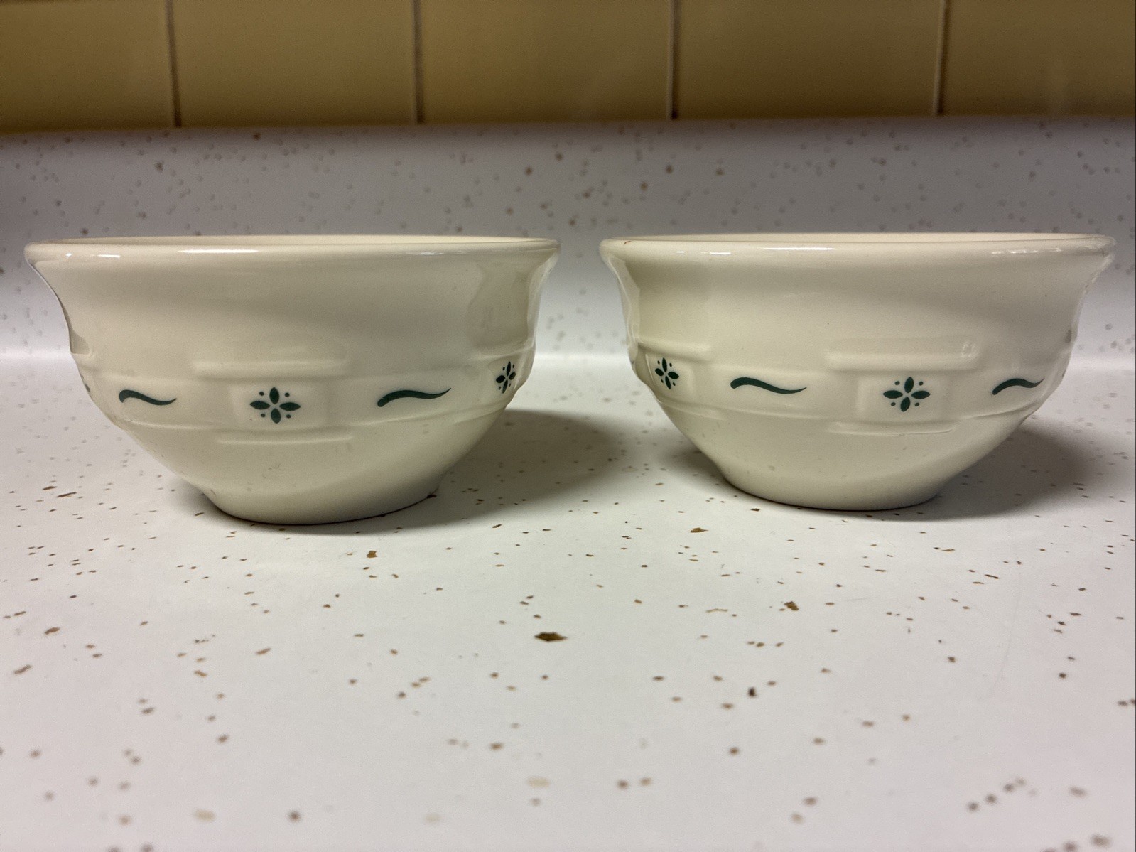 Longaberger Pottery Woven Traditions HERITAGE GREEN Dessert Bowl USA - Lot of 2