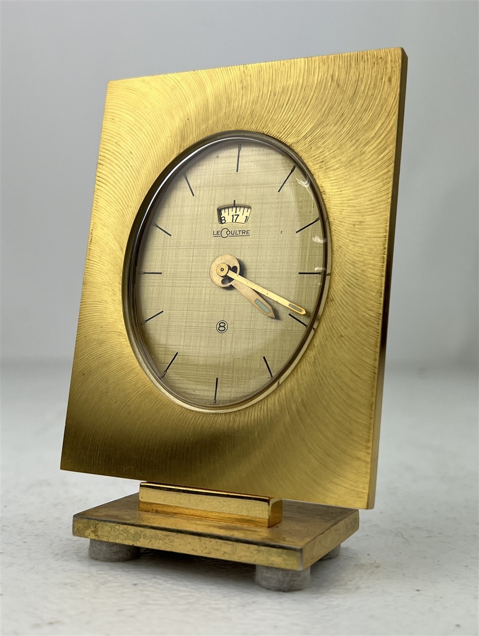 Stunning LeCoultre 8-Day Brass Desk Alarm Clock 2.75