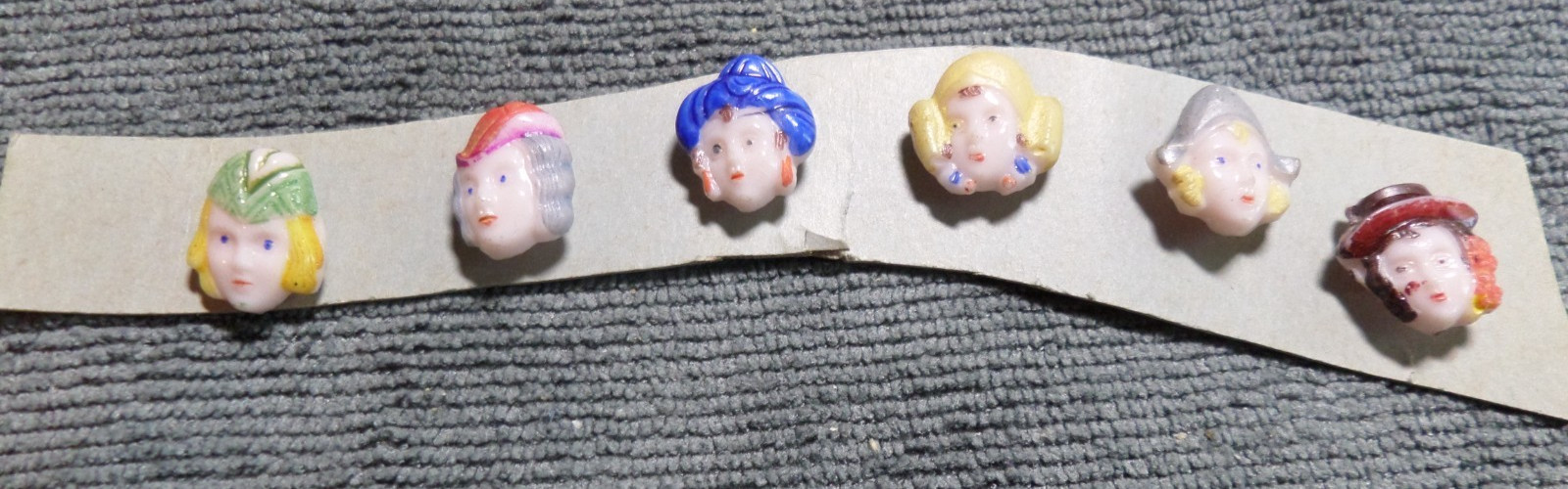 6 Vintage Antique Set of Glass Buttons GIRL FACES FROM AROUND THE WORLD
