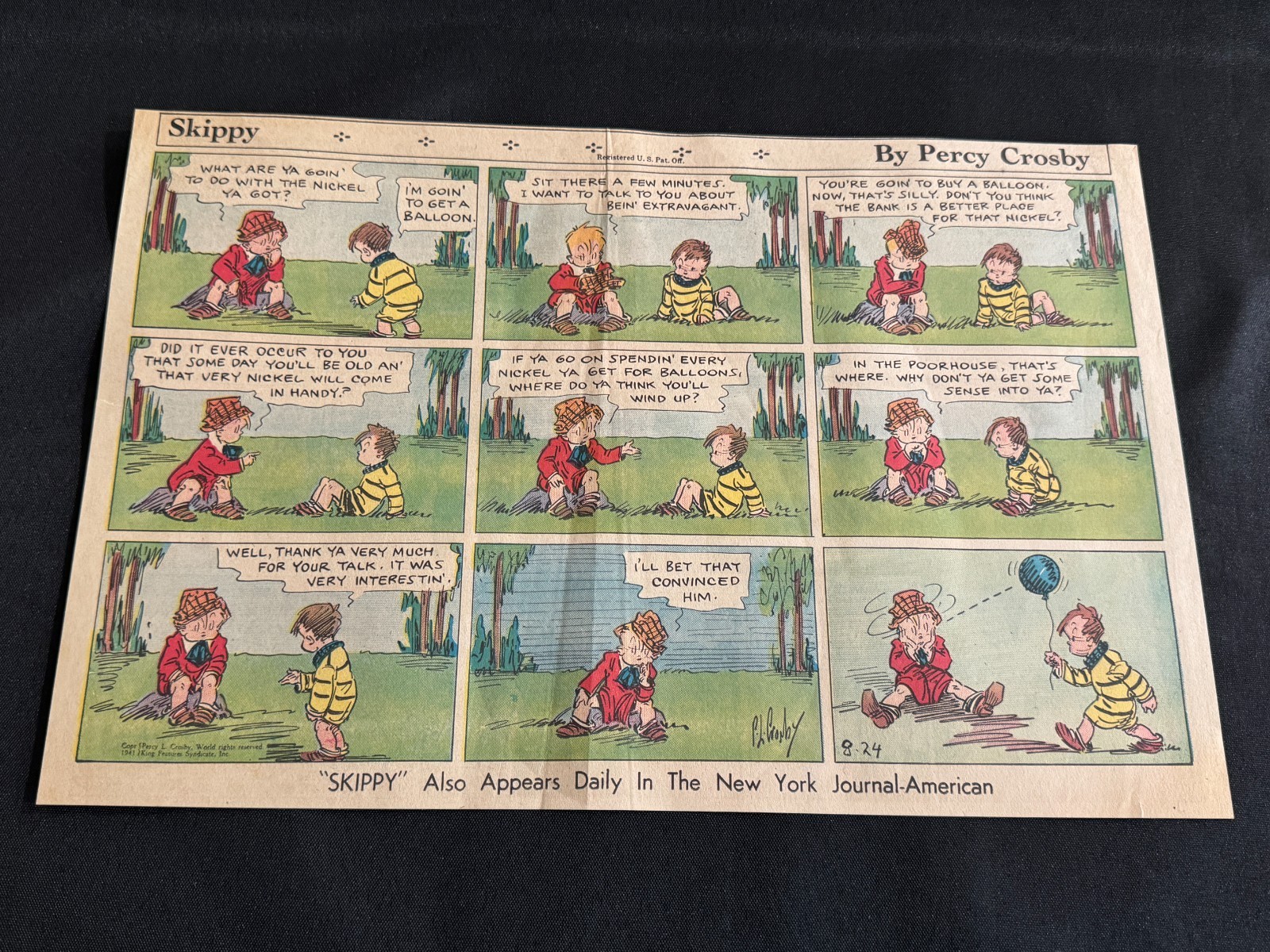 #H05 SKIPPY by Percy Crosby Sunday Half Page Comic Strip August 24, 1941