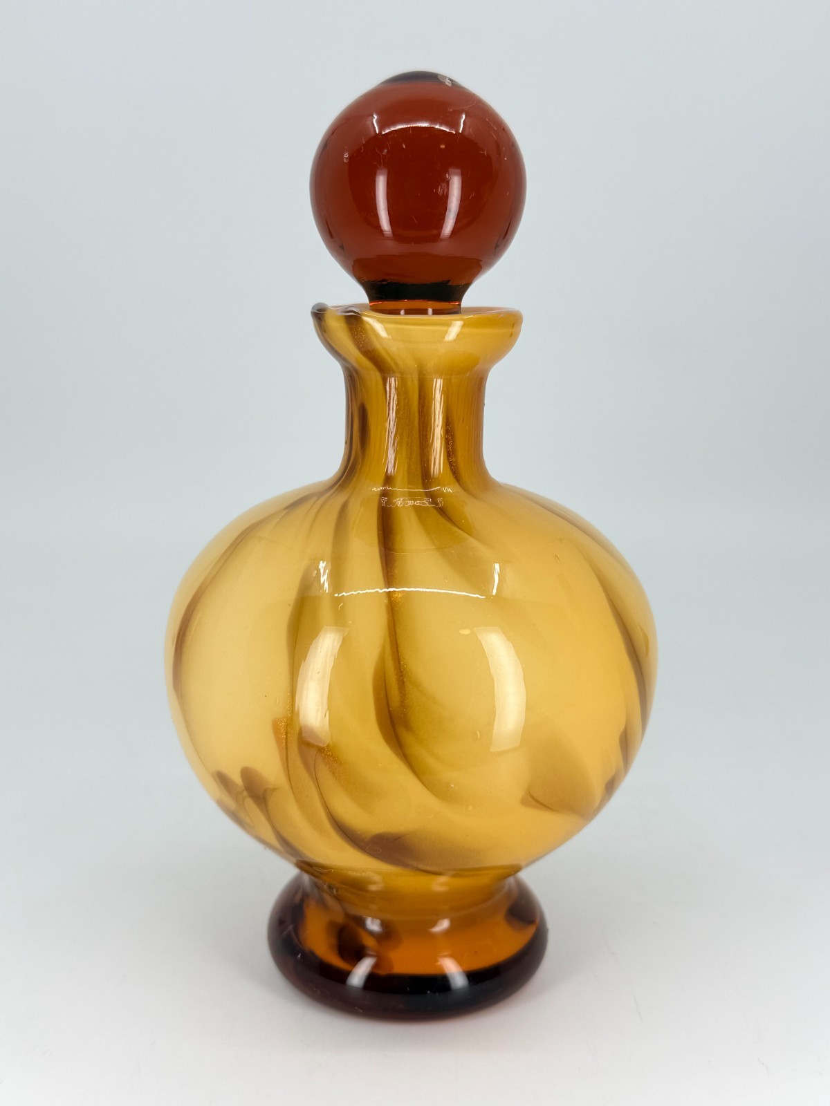 Honey Cased Glass Perfume Bottle Gold Aventurine Amber Stopper Murano style VTG