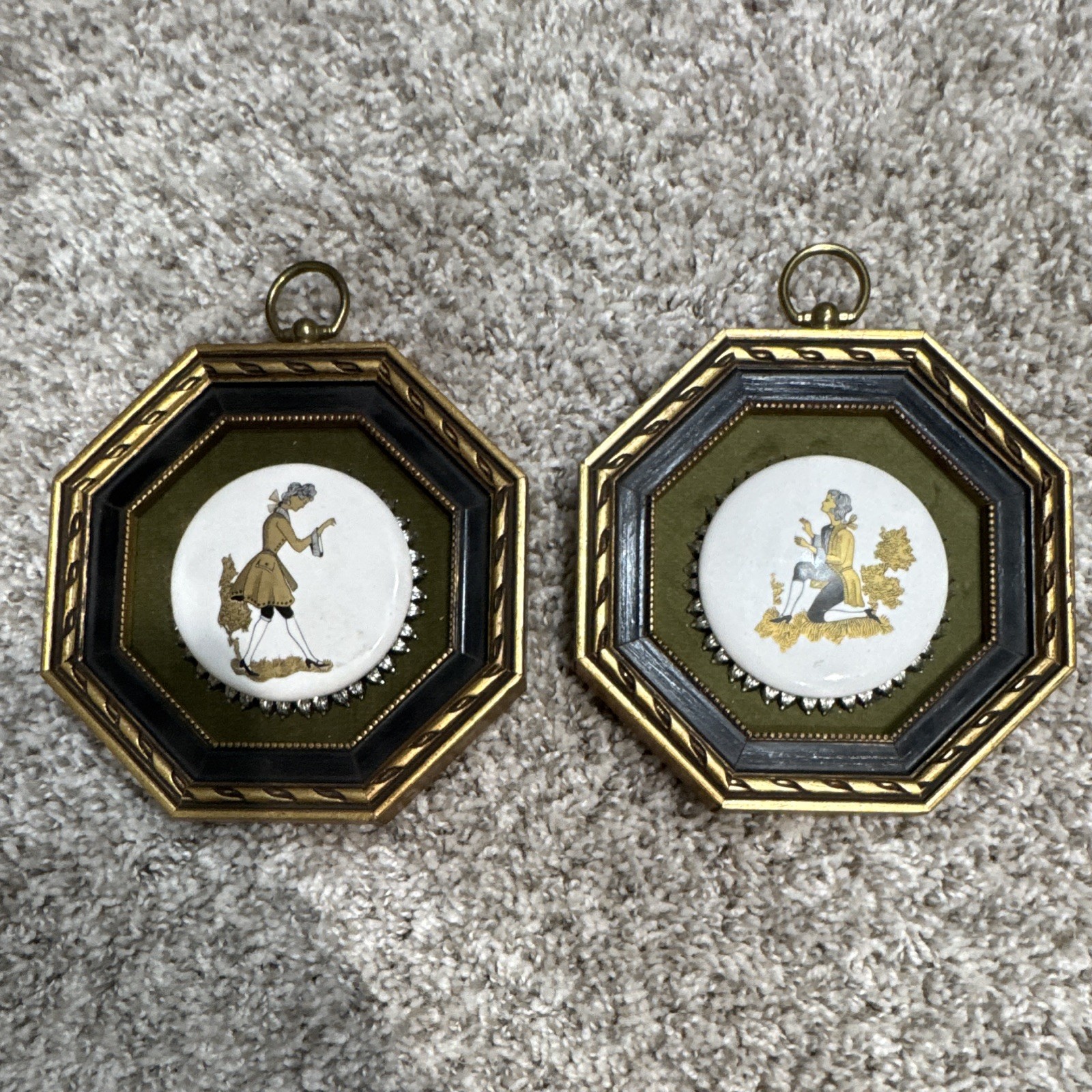 Vtg Pair EA Riba Co Style 341 Courting Couple Porcelain Miniature Wall Plaques