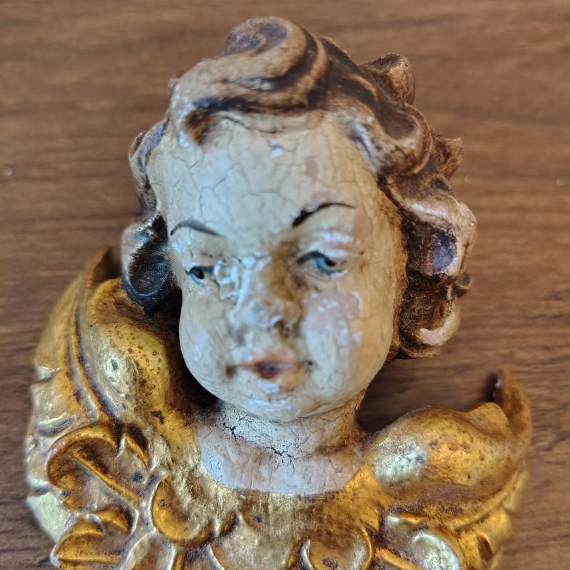 Vtg Hand Carved Cherub Angel Head Gilded Wings 1950s German Oberammergau Vtg Hand Carved Cherub Angel Head Gilded Wings 1950s German Oberammergau