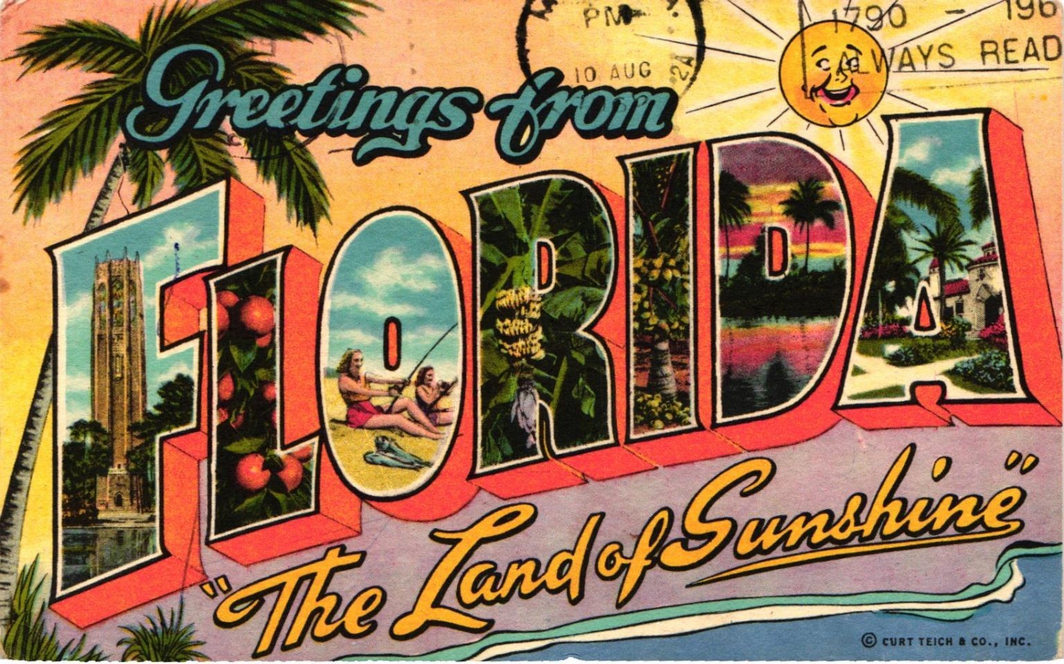 Greetings from Florida Large Letter Linen Postcard 1965 Curt Teich Posted