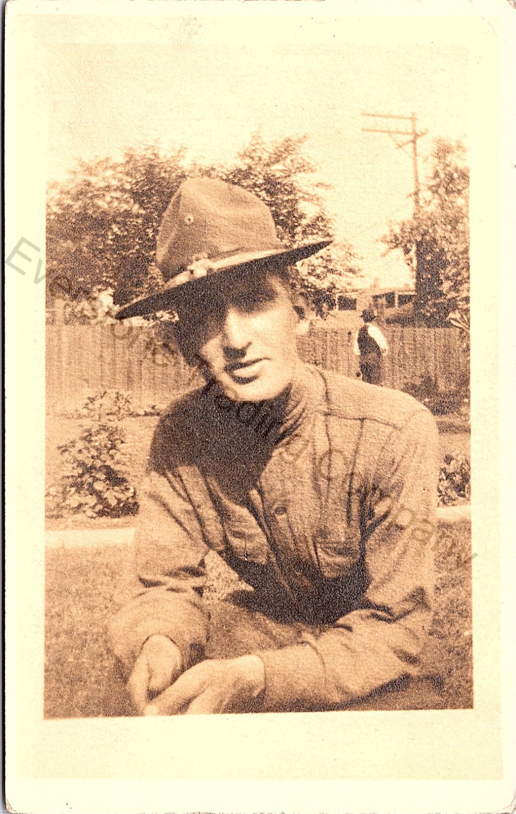 Vintage RPPC WWI US Army Soldier in Campaign Hat Real Photo Postcard Portrait