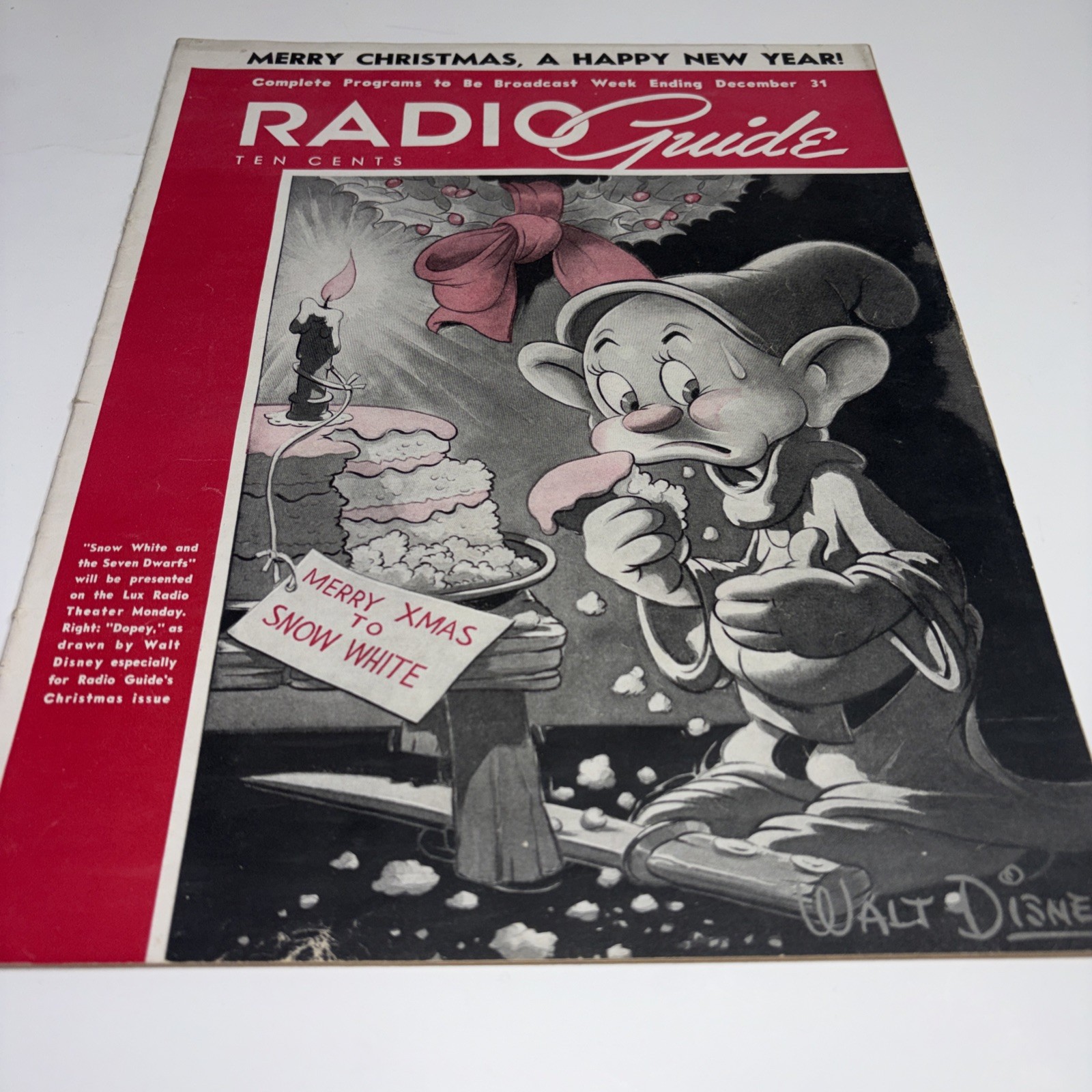 Walt Disney Radio Guide Magazine Dec 1938 DOPEY Cover Snow White