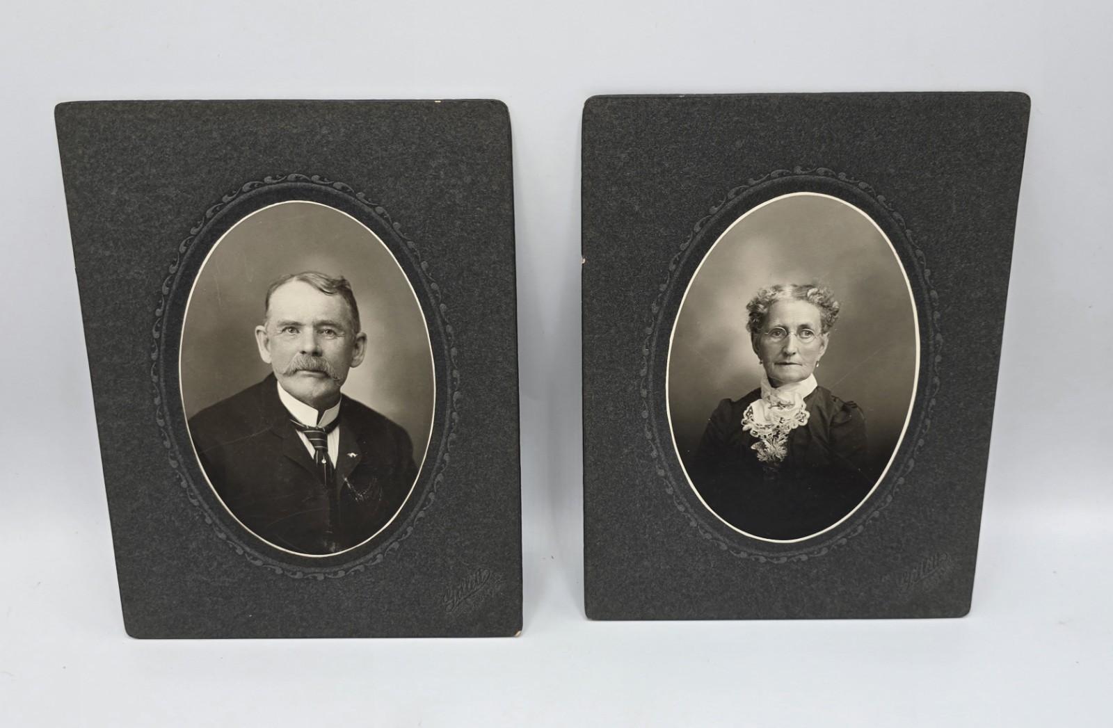 1900’s Pair Vintage Photos-Man Woman Couple-Gillett Studio, Grand Rapids, Mi
