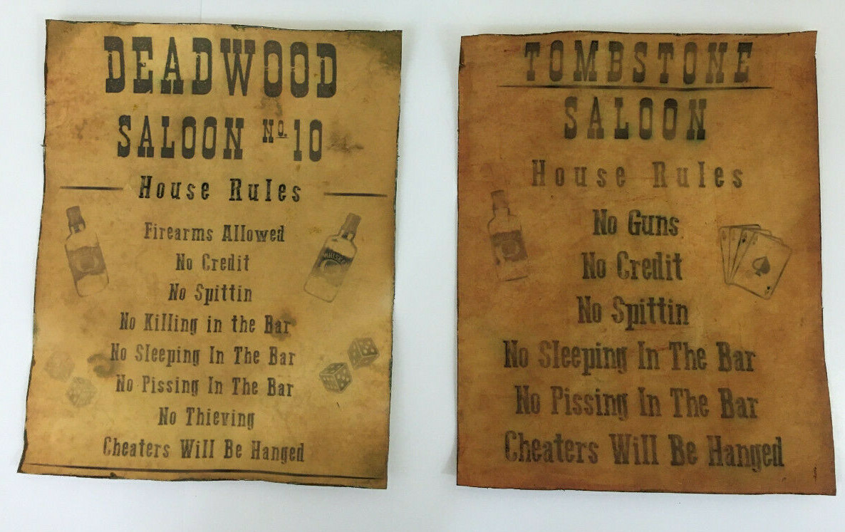 Tombstone Deadwood Saloon House Rules Poster Old West Western Bar - 2 Prints