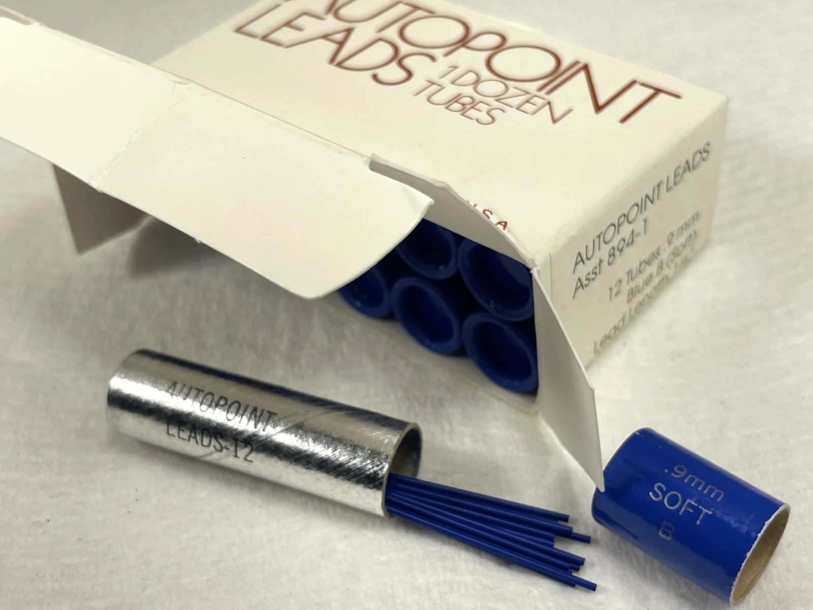 Vintage nos AUTOPOINT Mech Pencil Leads ~ BLUE ~ SOFT - 12ea - Thin .036 / .9mm