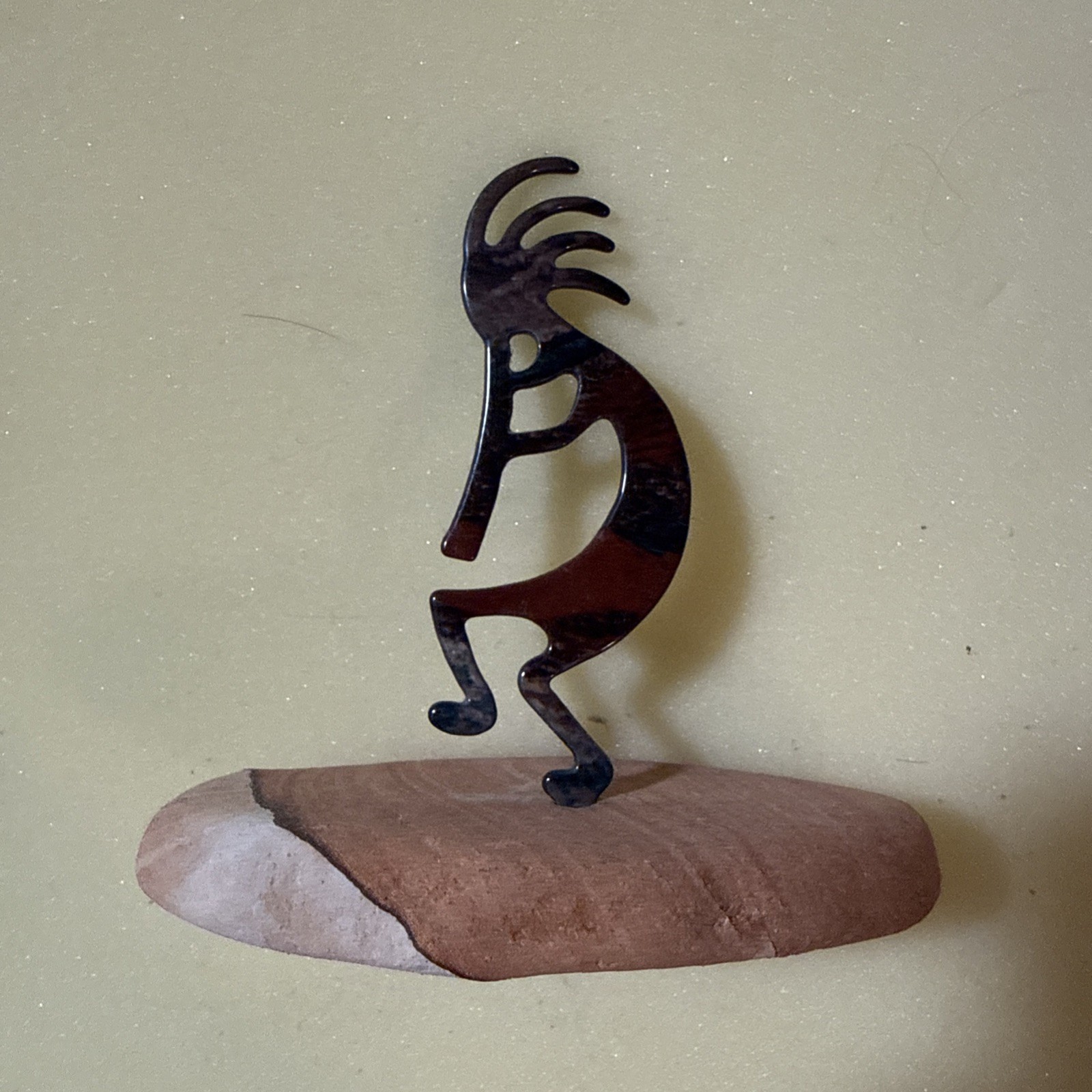 LAZART Style KOKOPELLI Flute Player Metal Laser Art on Sandstone Base