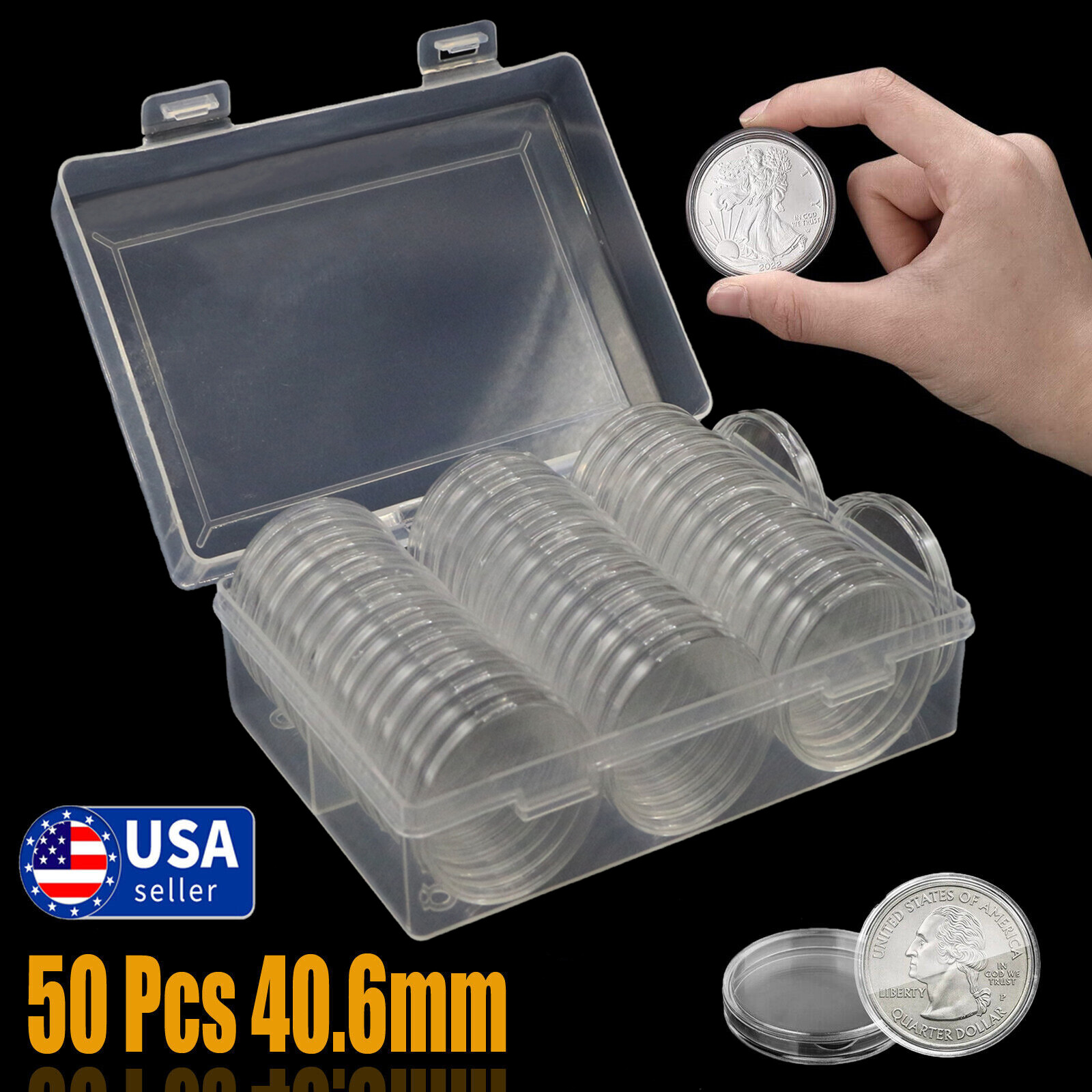 50Pcs Direct Fit Airtight 1Oz 40.6mm American Silver Eagle Coin Holders Capsules