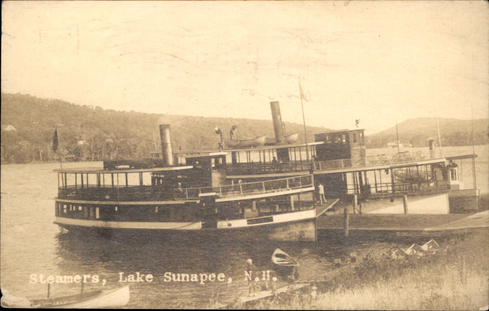 Lake Sunapee NH Steamers Lake Sunapee c1920 Real Photo Vintage Postcard bhn