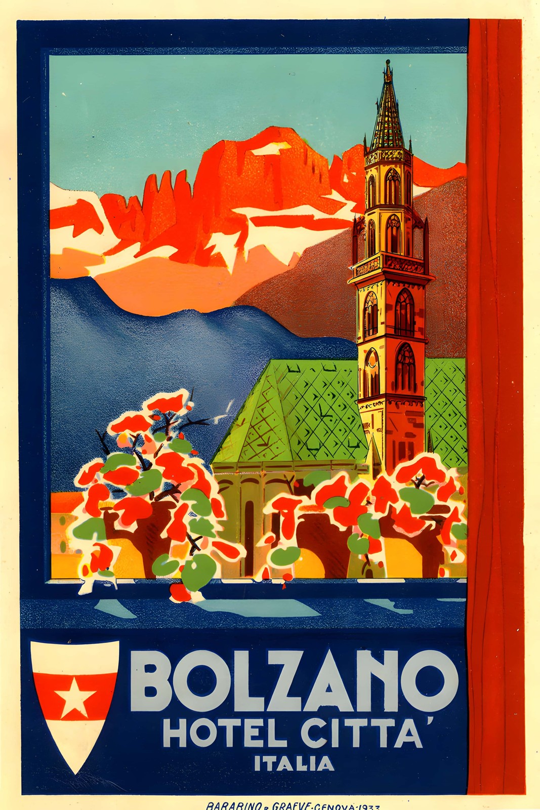 Bolzano Hotel Città Italia (1930s) 🇮🇹🌄 - 24x36” - Rare Reprint 🤯💯