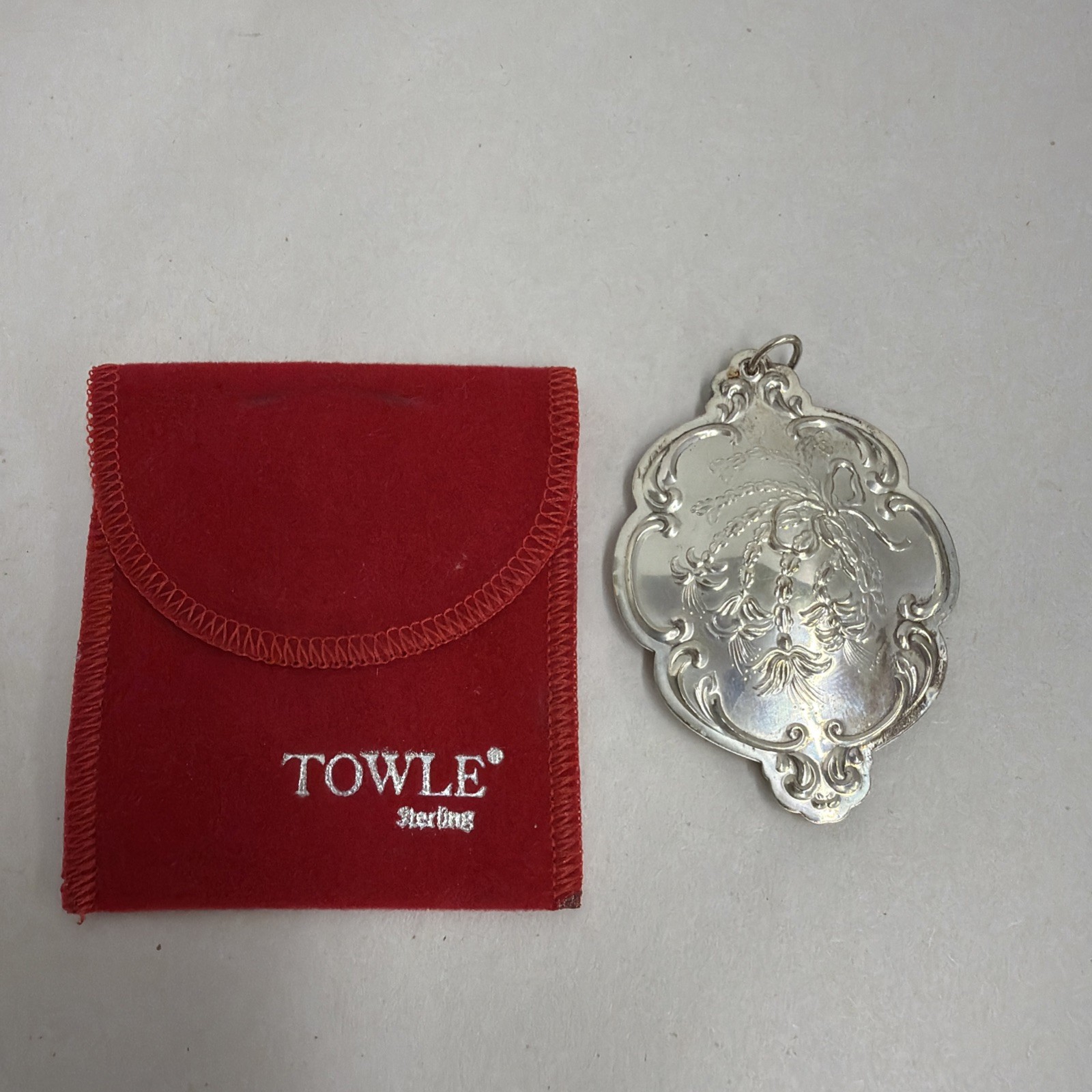 Towle Sterling Silver 1990 Christmas Ornament 1690-1990 Anniversary w/ Pouch Towle Sterling Silver 1990 Christmas Ornament 1690-1990 Anniversary w/ Pouch
