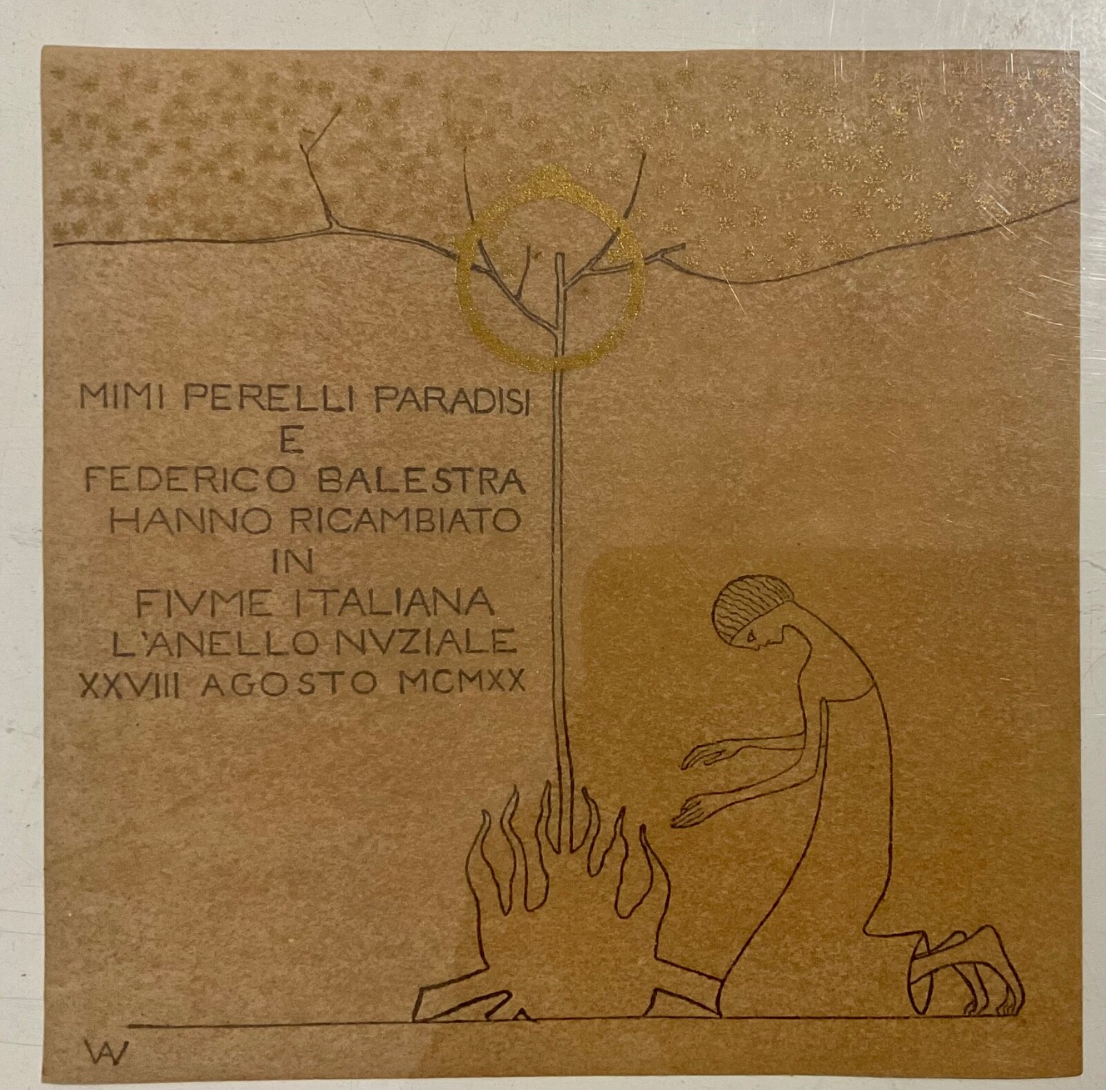 WILDT ADOLFO FIUME D’ITALIA 1920 SHIPPING PAPER PARCHMENT WEDDING PERELLI...