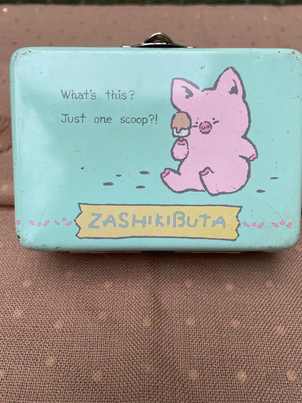Vintage 1984, 1989 Sanrio Zashikibuta Mint Green Metal Tin Case