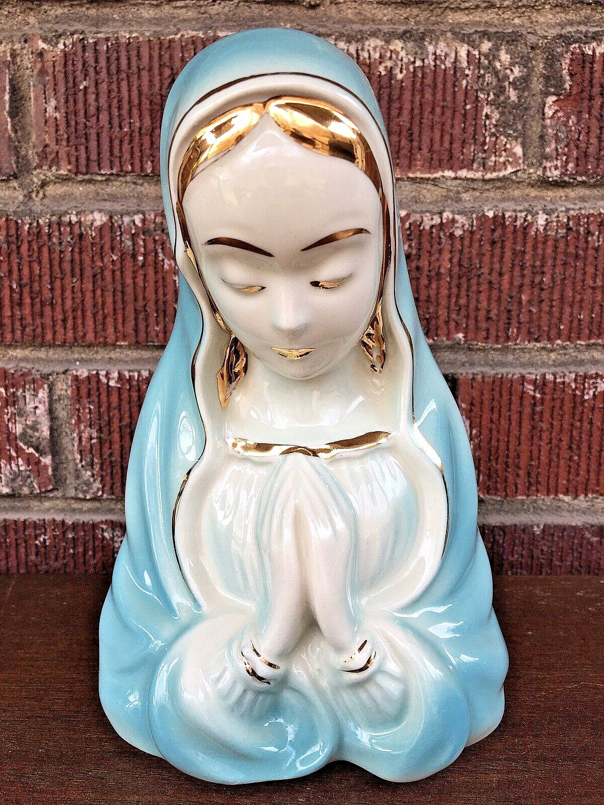 Vintage Colonial USA Madonna Planter Virgin Mary Bust Statue Catholic Pottery 8\