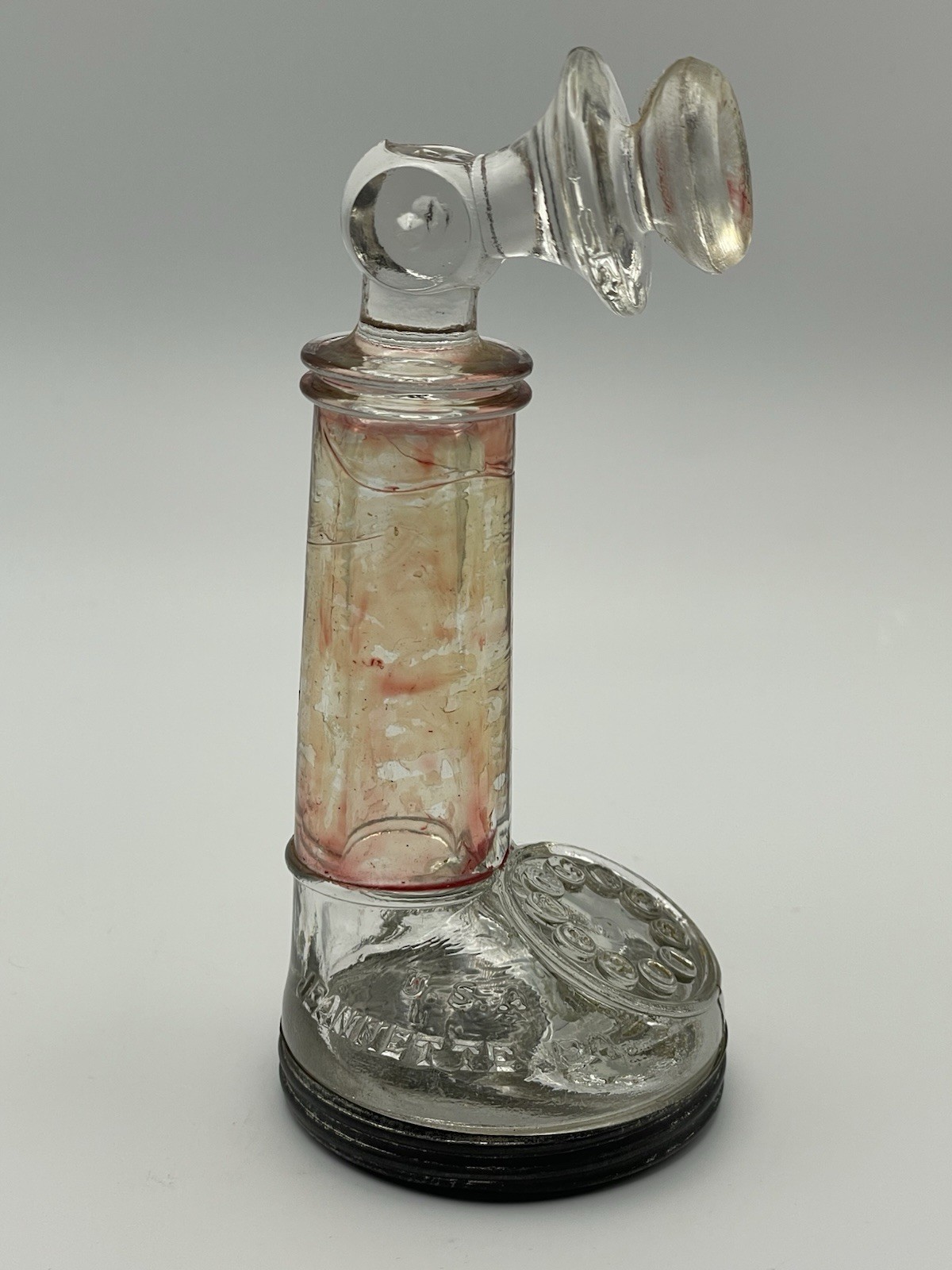 Antique Victory Glass Jeannette PA Candlestick Telephone Candy Container 5”