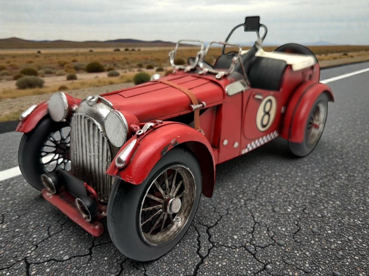 Rustic Vintage Retro Racing Car Model Metal SCULPTURE FIGURINE Man Cave Decor