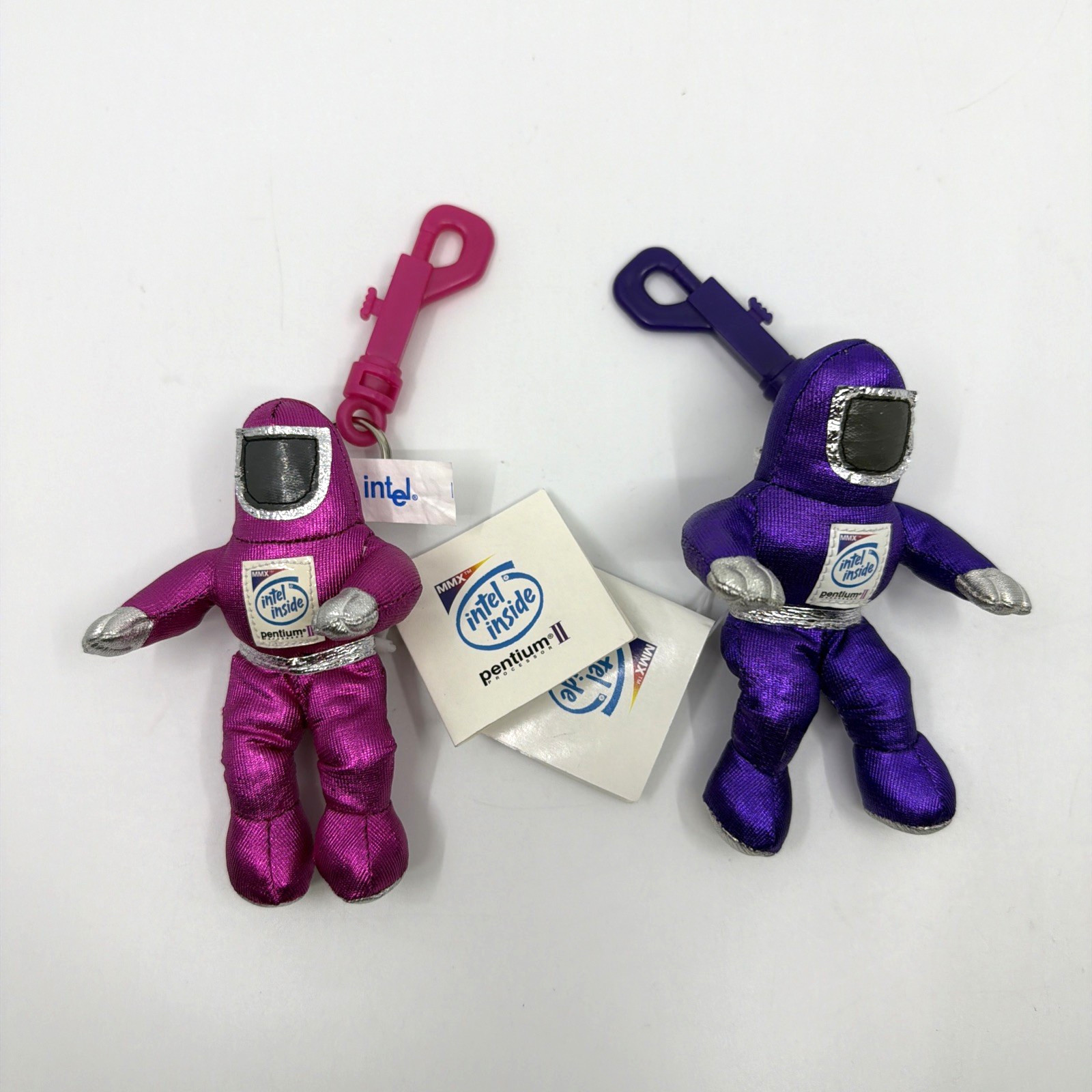 Intel Inside Pentium Spaceman Astronaut Plush Key Ring Pink Purple Lot of 2