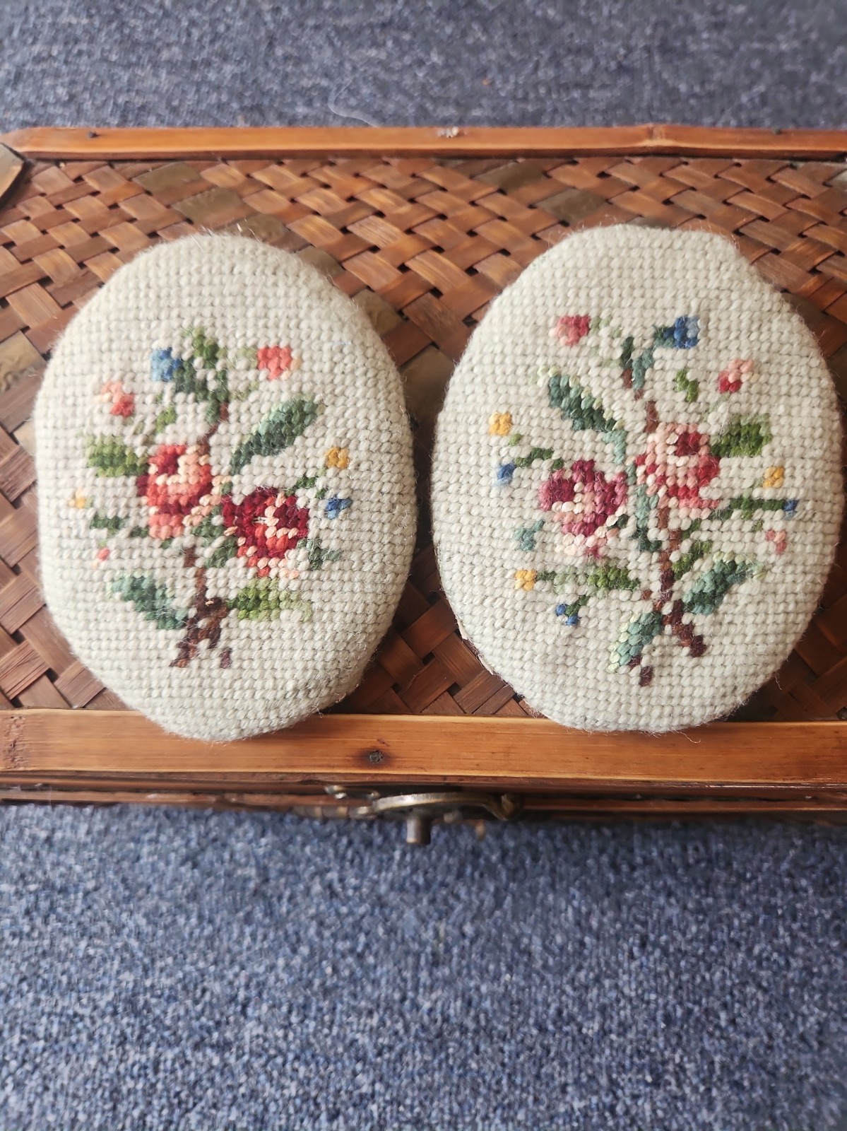 Vintage Embroidered Petit Point Floral. 1930s- 1950s Handmade Needlepoint.