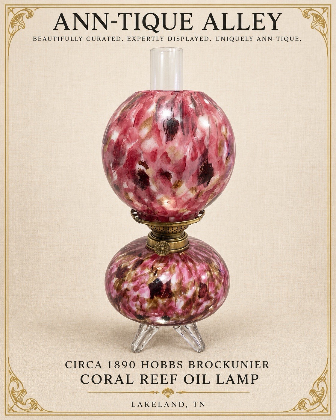 Antique Hobbs Coral Reef Cranberry Opalescent Oil Lamp Matching Shade c1890